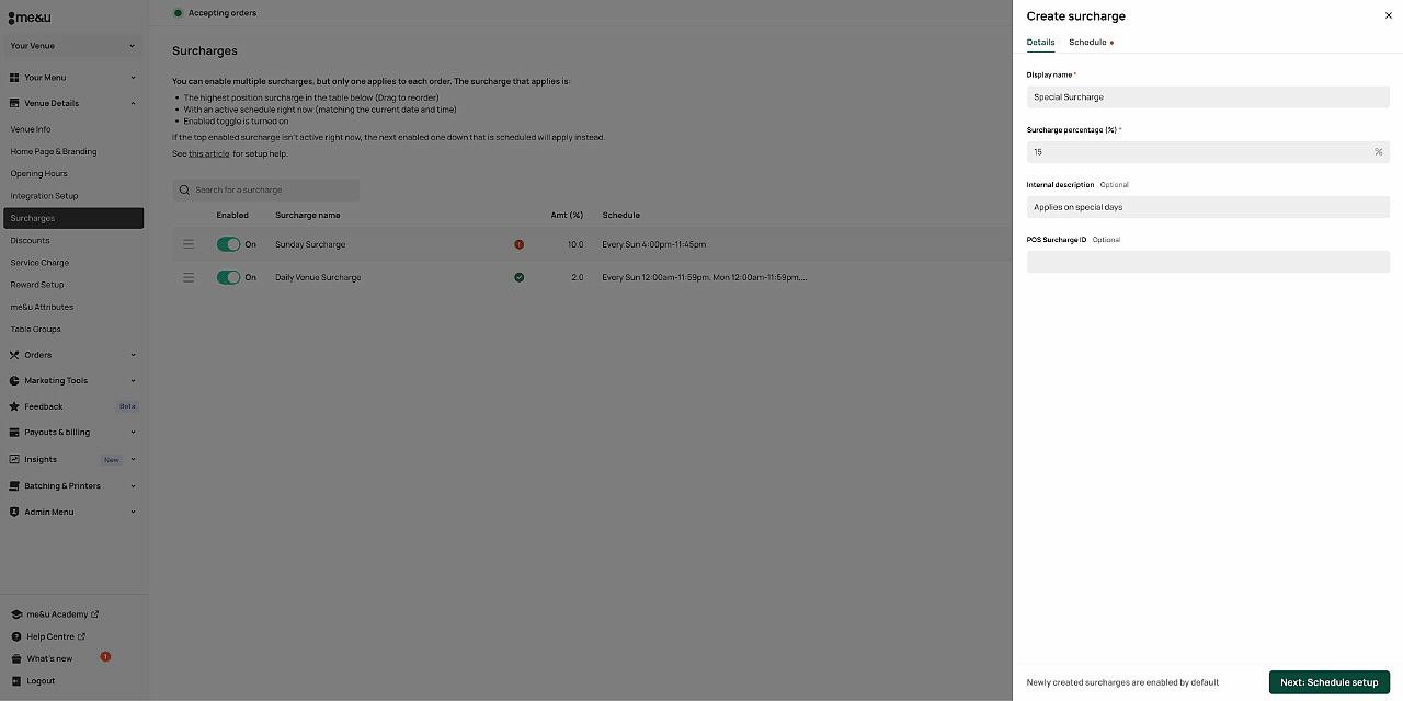 Set a Recurring Surcharge with Custom Schedule and Times.gif